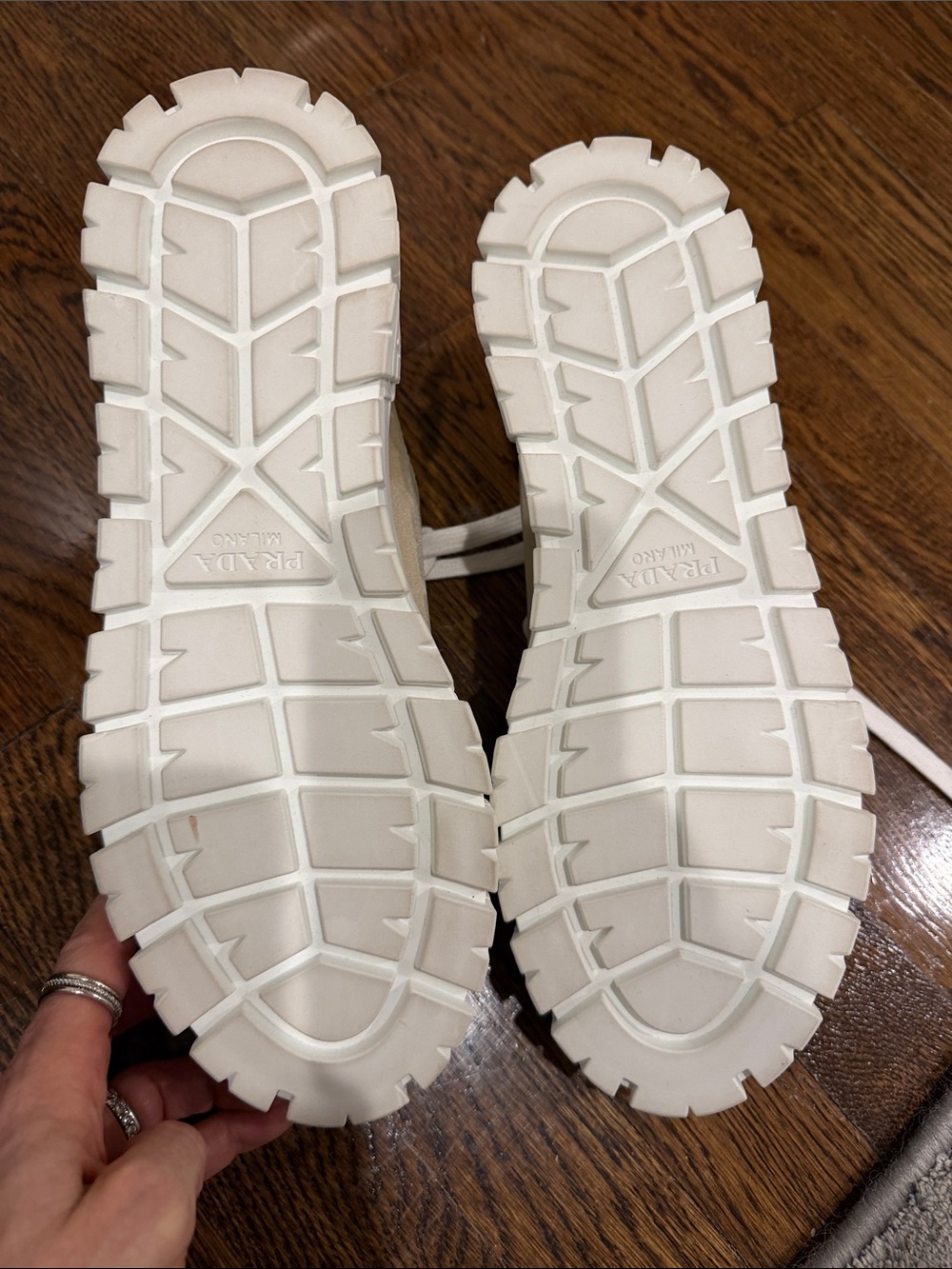 Prada Neutral-Tone Platform Lace-Up Sneakers - Picture 4 of 12